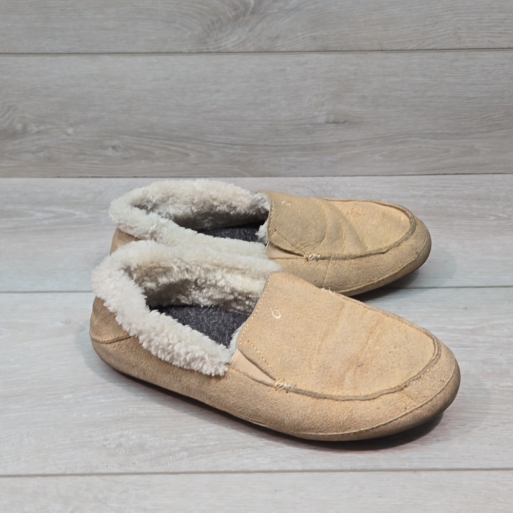Olukai Women Ku'una Leather Fur Loafer Flats slip on shoes sz 8